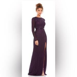 Mac Duggal Beaded High Neck Long Sleeve Gown With Detailed Belt 5056 size 10